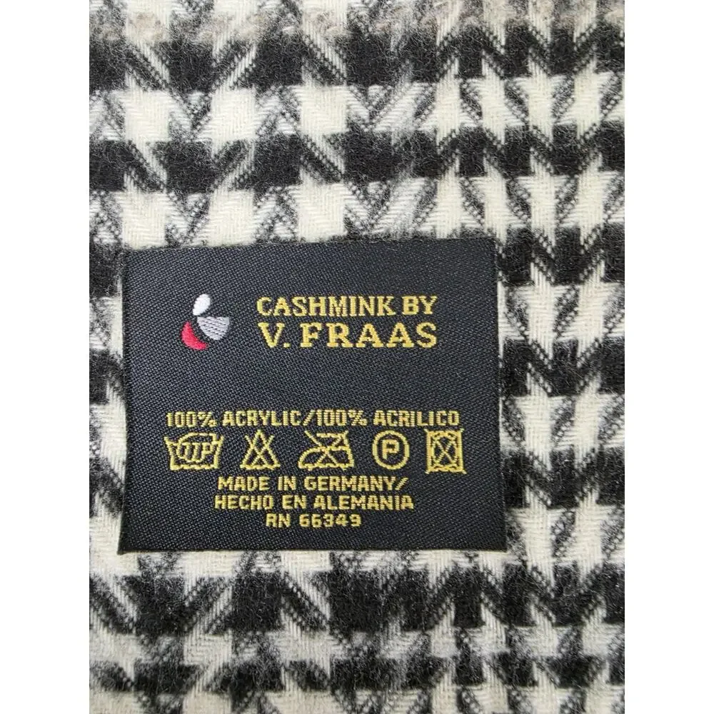 V. Fraas Cashmink Scarf Black White Houndstooth Made in Germany Soft Fringe 59
